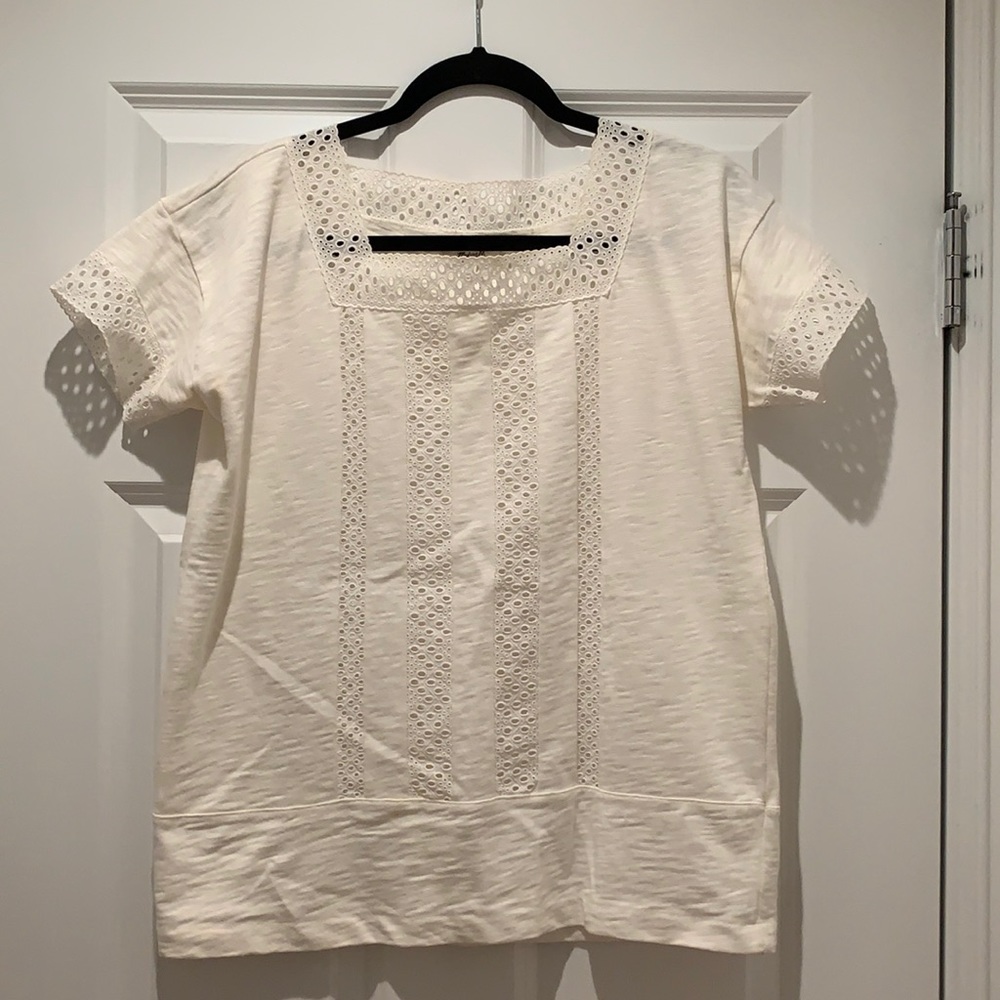 Madewell cream top with eyelet striped detail